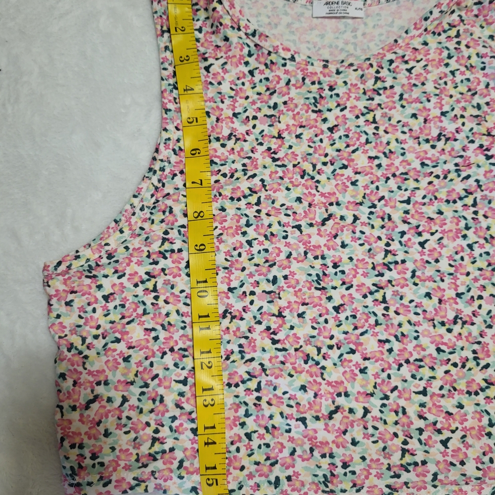 Ardene Floral Sleeveless Crop Top – Pink & Green Micro Flower Print, XL (Fit M) - Picture 3 of 9